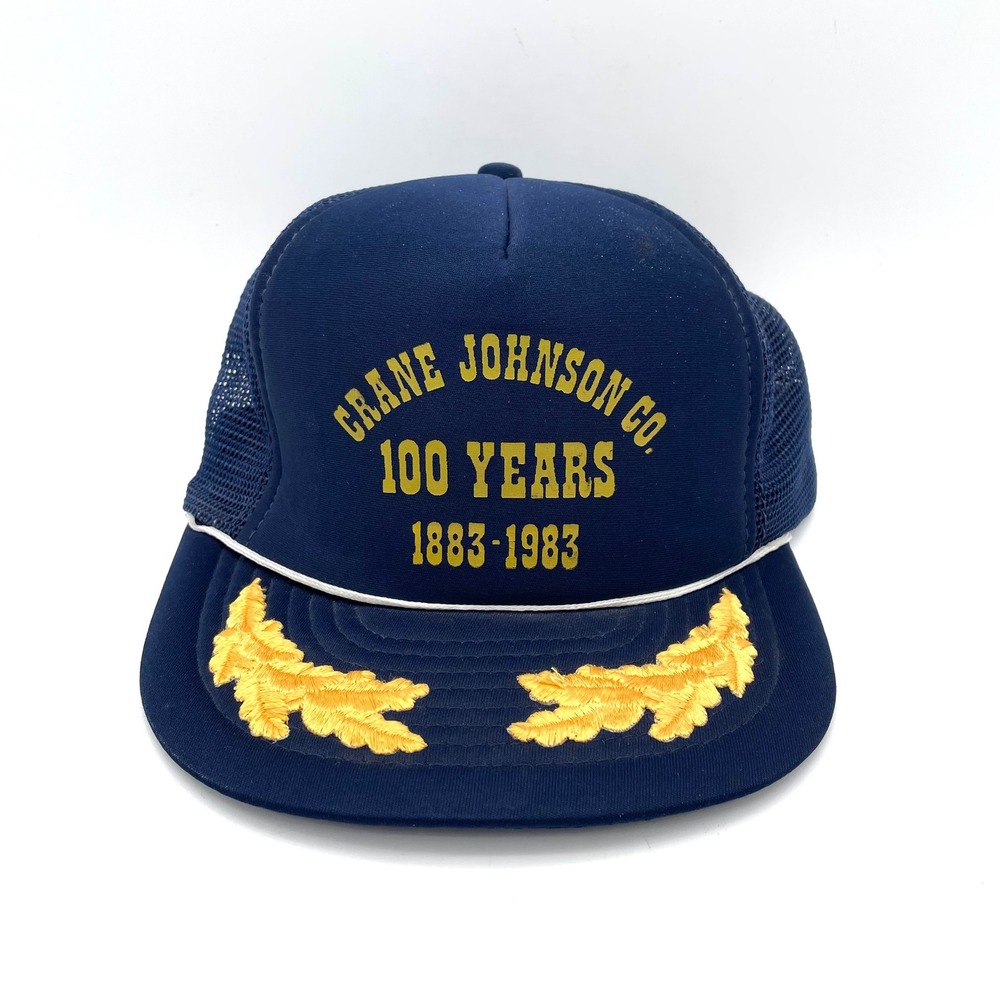 Calhead Trucker Hat Mens OSFA Navy Blue Good Vintage 100 Years Crane Johnson Co